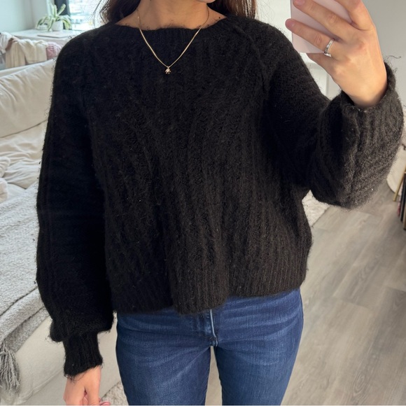 Free People Black Knit Long Sleeve Crew Neck Sweater XS - Picture 5 of 8